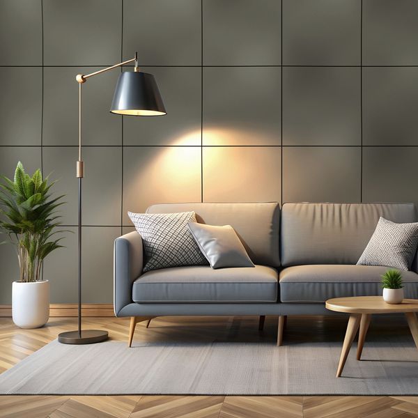 Пофарбовані в темно-сірий гіпсові 3D панелі CANVAS у вітальні, об'ємний подушковий рельєф на акцентній стіні. 3д панели BeautyWalls темные в интерьере гостиной.